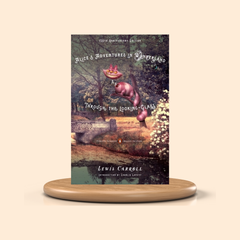 Book cover of 'Alice's Adventures in Wonderland Through the Looking Glass' by Lewis Carroll on a beige background