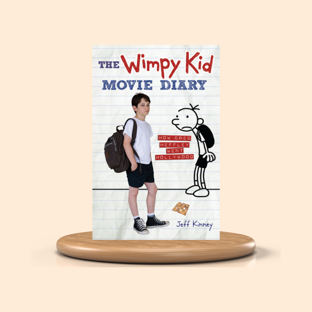 Book titled 'The Wimpy Kid Movie Diary' by Jeff Kinney on a beige background