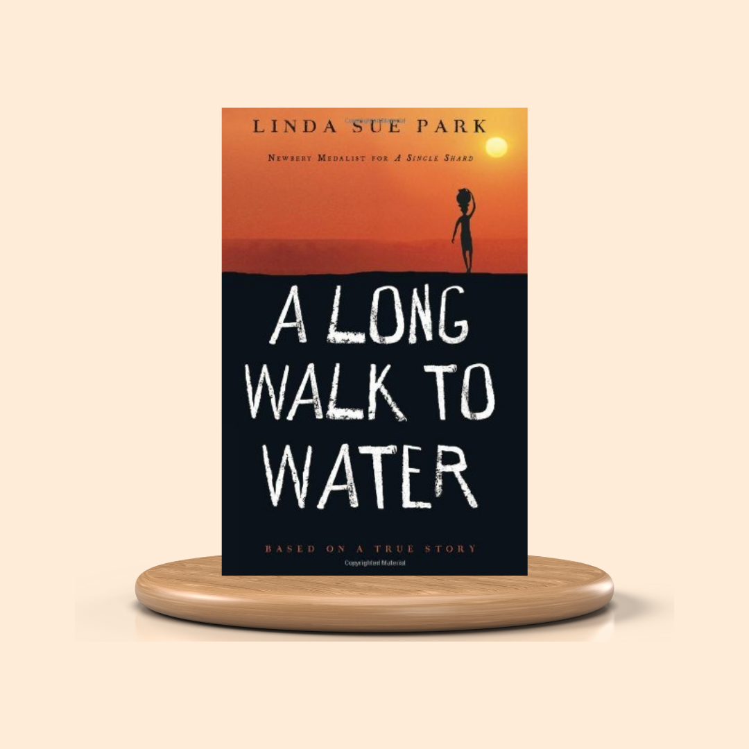 Book cover of 'A Long Walk to Water' by Linda Sue Park on a beige background