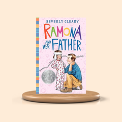 Book cover of 'Ramona and Her Father' by Beverly Cleary on a beige background