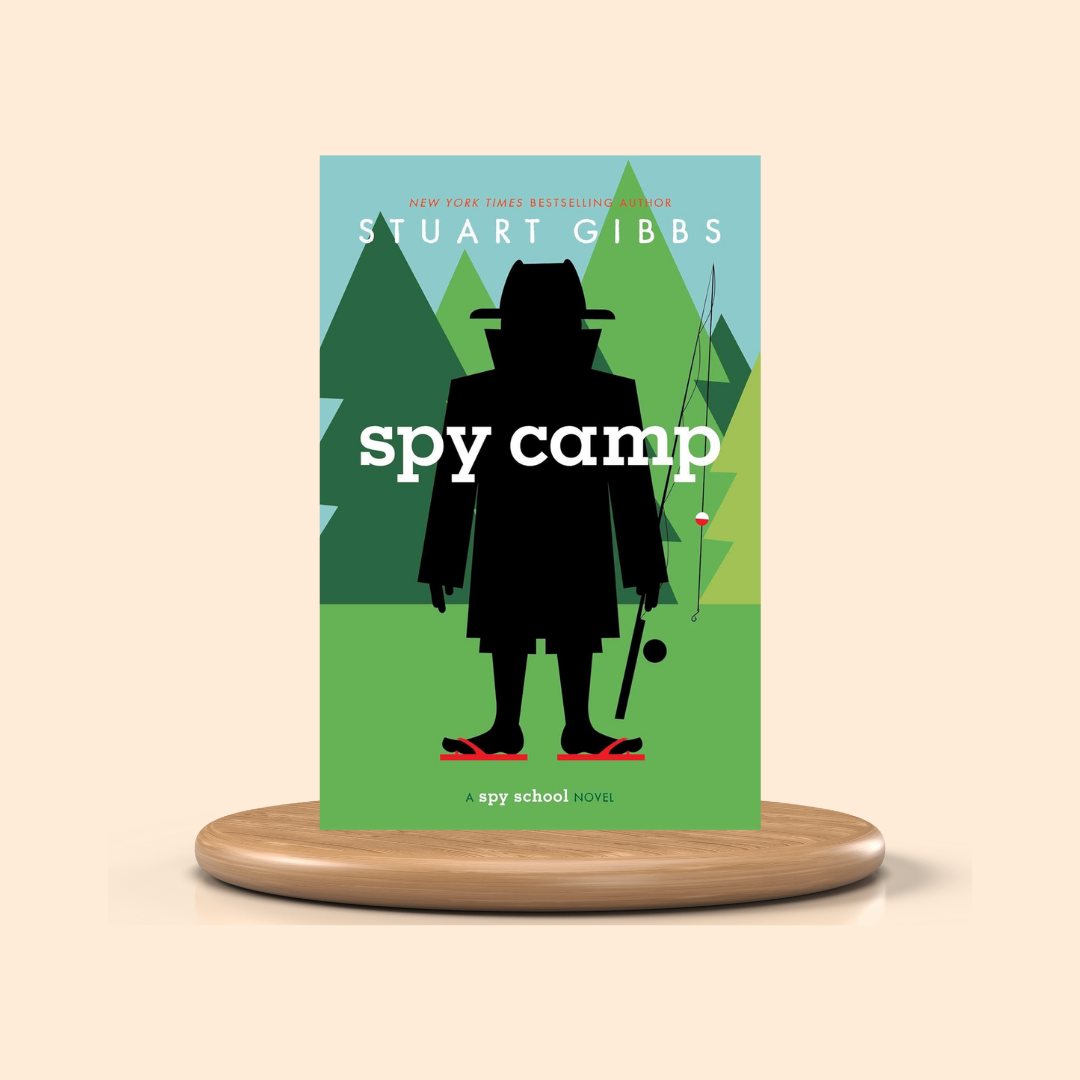 Book cover of 'Spy Camp' by Stuart Gibbs on a beige background